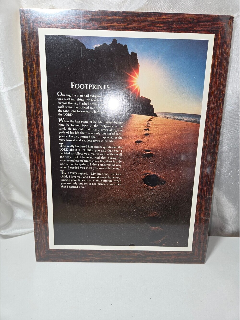 Vintage 1980s Footprints Inspirational Print Plaque NOS